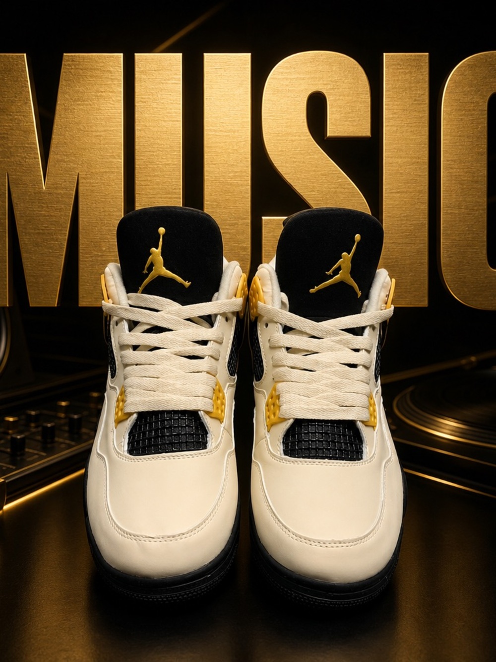 Jordan 4 “MUSIC “ Men's Retro Basketball Sneakers - White & Gold & Black